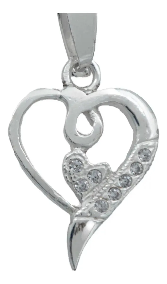 Dije Corazón Plata Ley 925 con Zirconia Transparente - Imagen 1