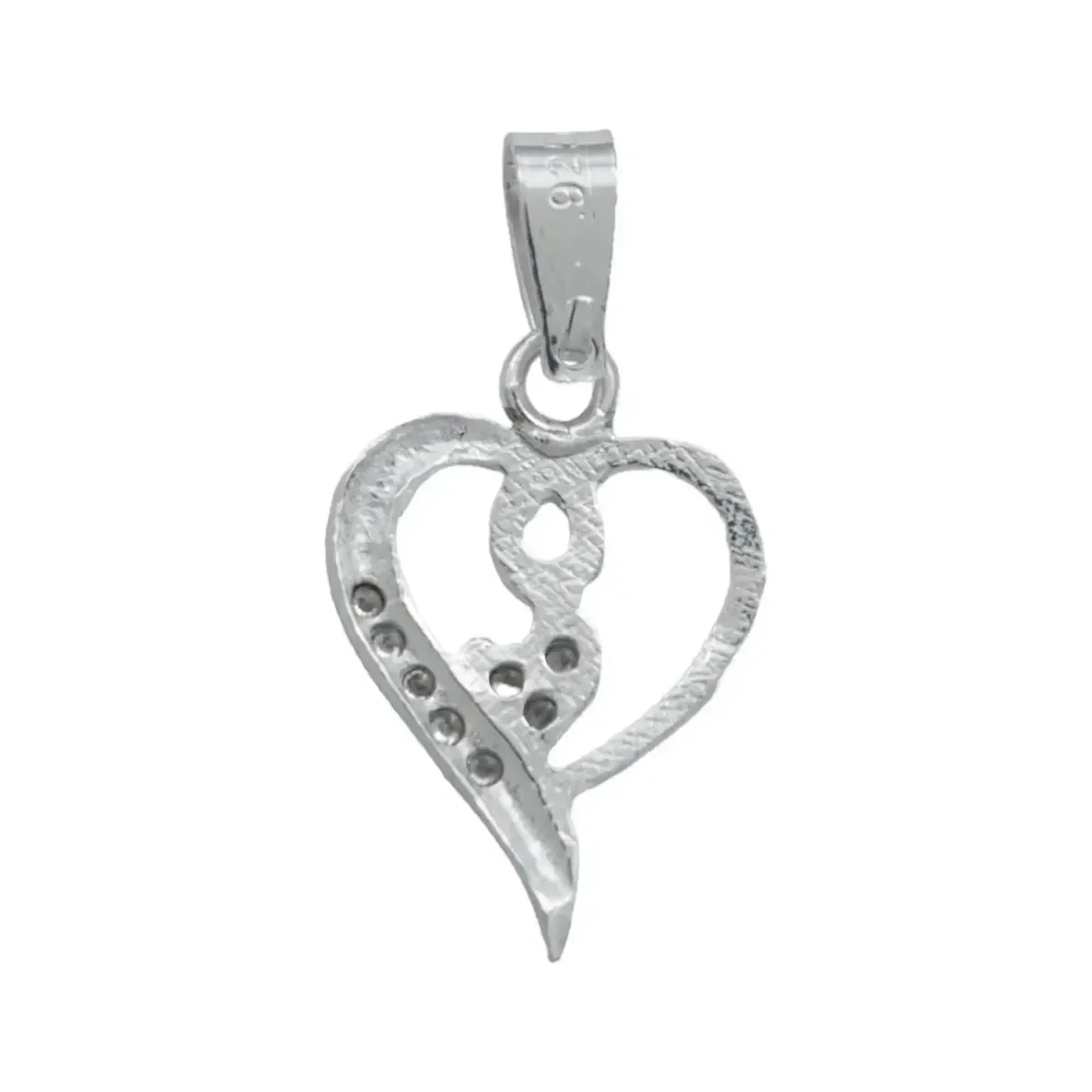 Dije Corazón Plata Ley 925 con Zirconia Transparente - Imagen 3