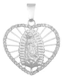 Dije Corazón Virgen Guadalupe Plata 925 Zirconia Mujer - Imagen 1