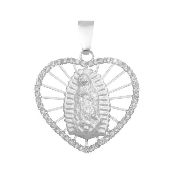 Dije Corazón Virgen Guadalupe Plata 925 Zirconia Mujer - Imagen 1