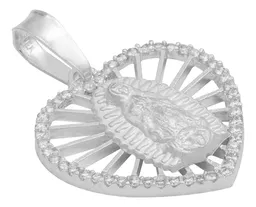 Dije Corazón Virgen Guadalupe Plata 925 Zirconia Mujer - Imagen 3