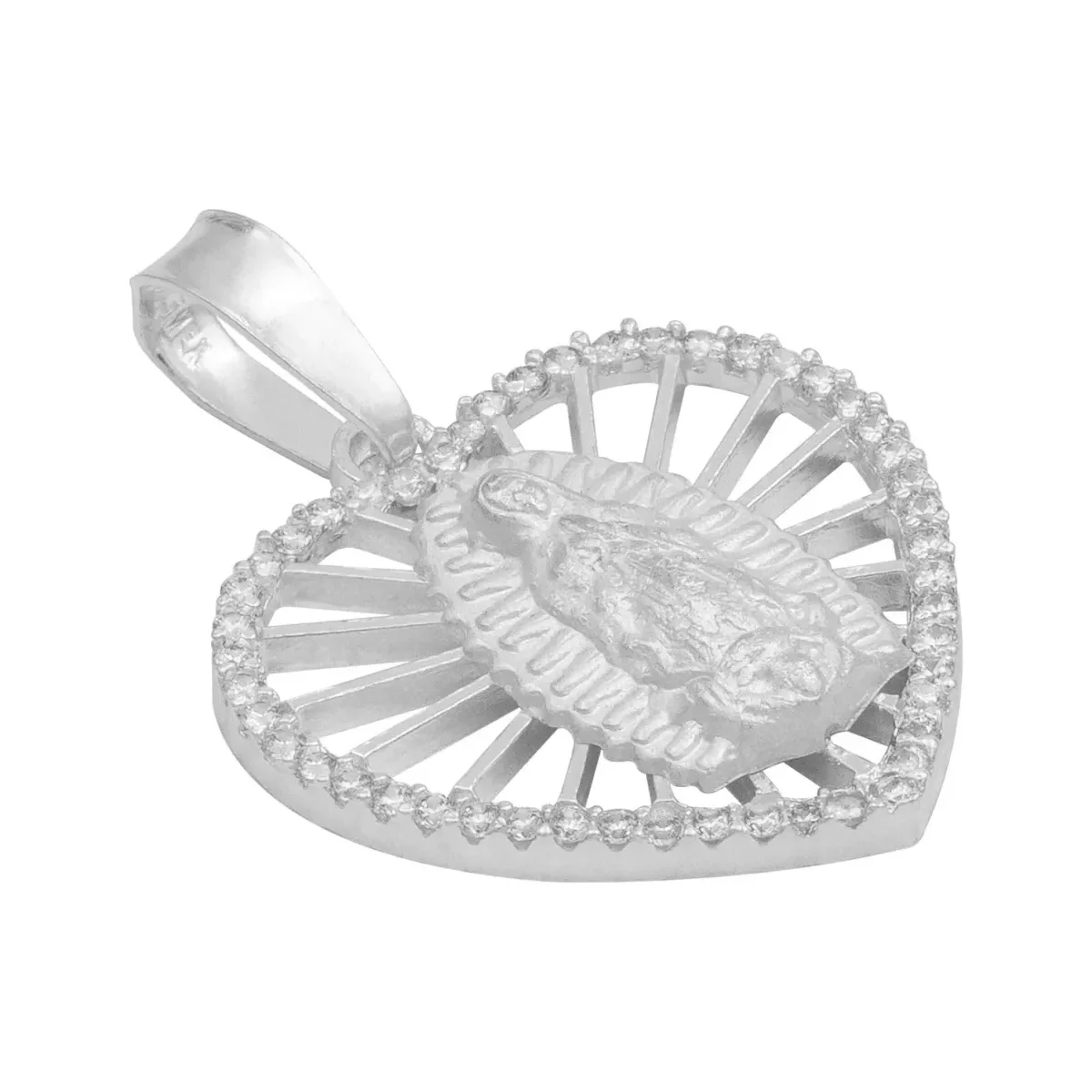 Dije Corazón Virgen Guadalupe Plata 925 Zirconia Mujer - Imagen 3