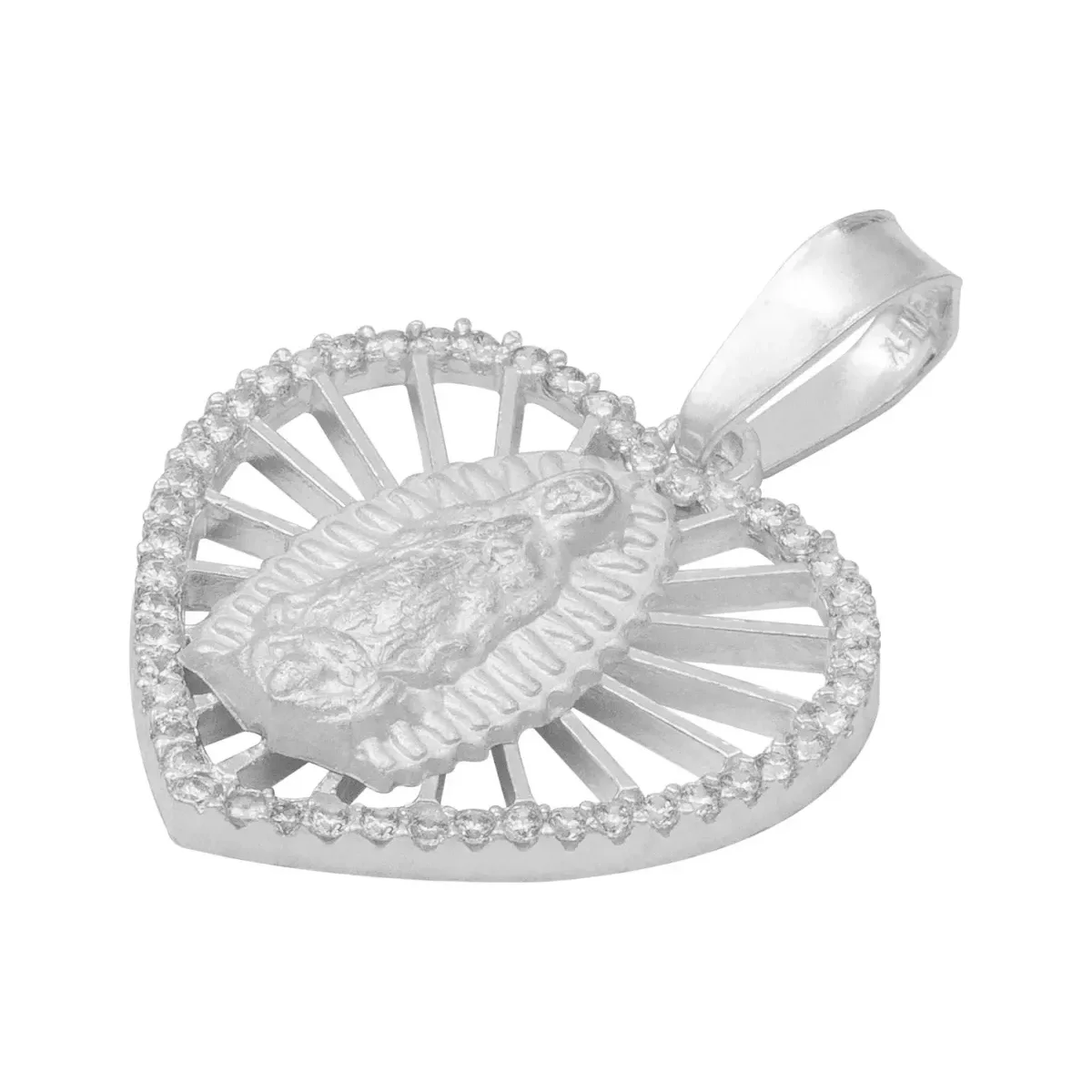 Dije Corazón Virgen Guadalupe Plata 925 Zirconia Mujer - Imagen 4