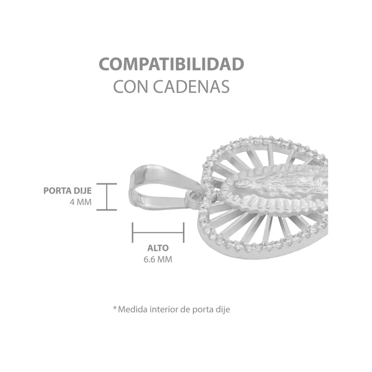 Dije Corazón Virgen Guadalupe Plata 925 Zirconia Mujer - Imagen 7
