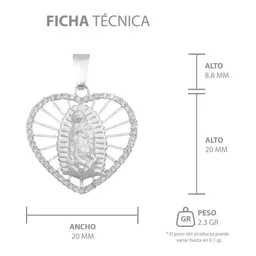Dije Corazón Virgen Guadalupe Plata 925 Zirconia Mujer - Imagen 8