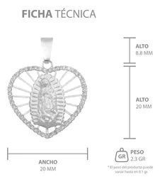 Dije Corazón Virgen Guadalupe Plata 925 Zirconia Mujer - Imagen 8