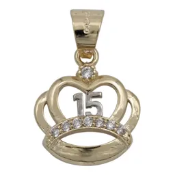 Dije Corona Quince Años Oro 10k con Zirconia Multicolor - Imagen 1