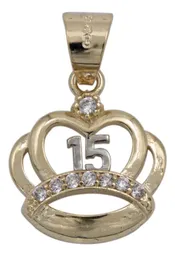 Dije Corona Quince Años Oro 10k con Zirconia Multicolor - Imagen 1