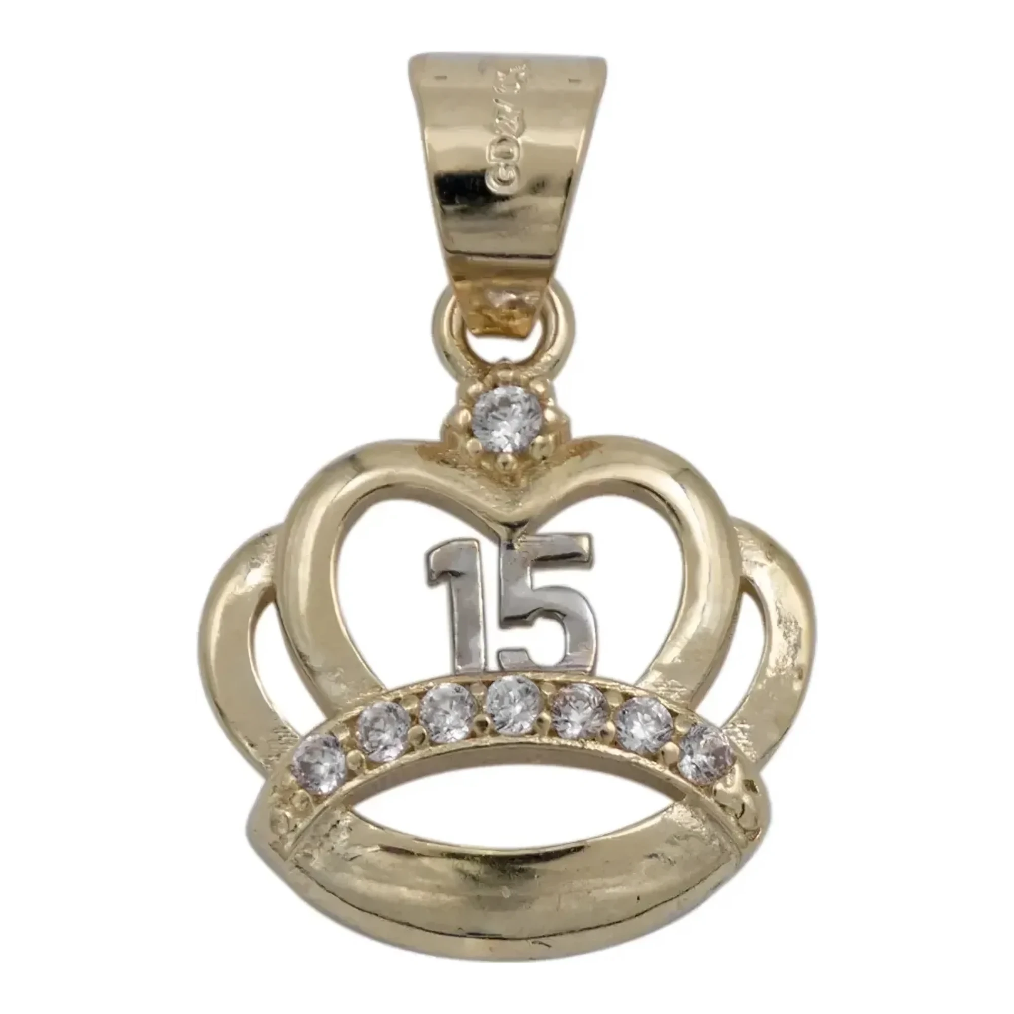 Dije Corona Quince Años de Oro 10k con Zirconia Multicolor - Joyería fina artesanal mexicana Joyaris