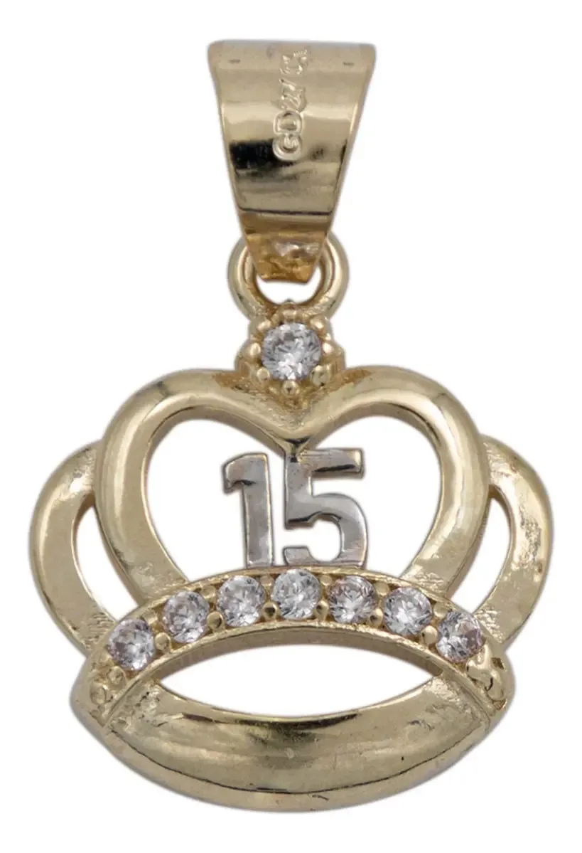 Dije Corona Quince Años de Oro 10k con Zirconia Multicolor - Joyería fina artesanal mexicana Joyaris