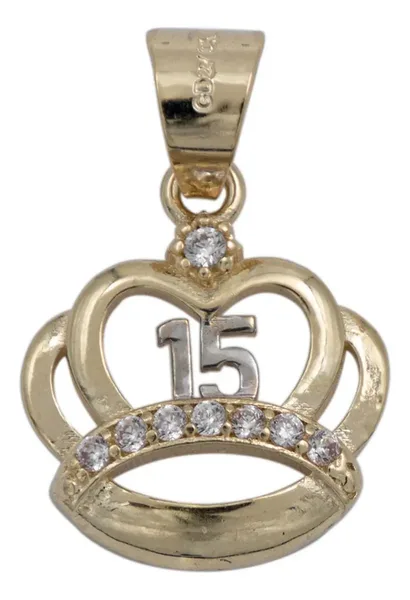 Dije Corona Quince Años Oro 10k con Zirconia Multicolor - Imagen 1