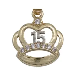 Dije Corona Quince Años Oro 10k con Zirconia Multicolor - Imagen 2