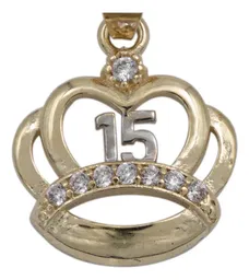 Dije Corona Quince Años Oro 10k con Zirconia Multicolor - Imagen 2