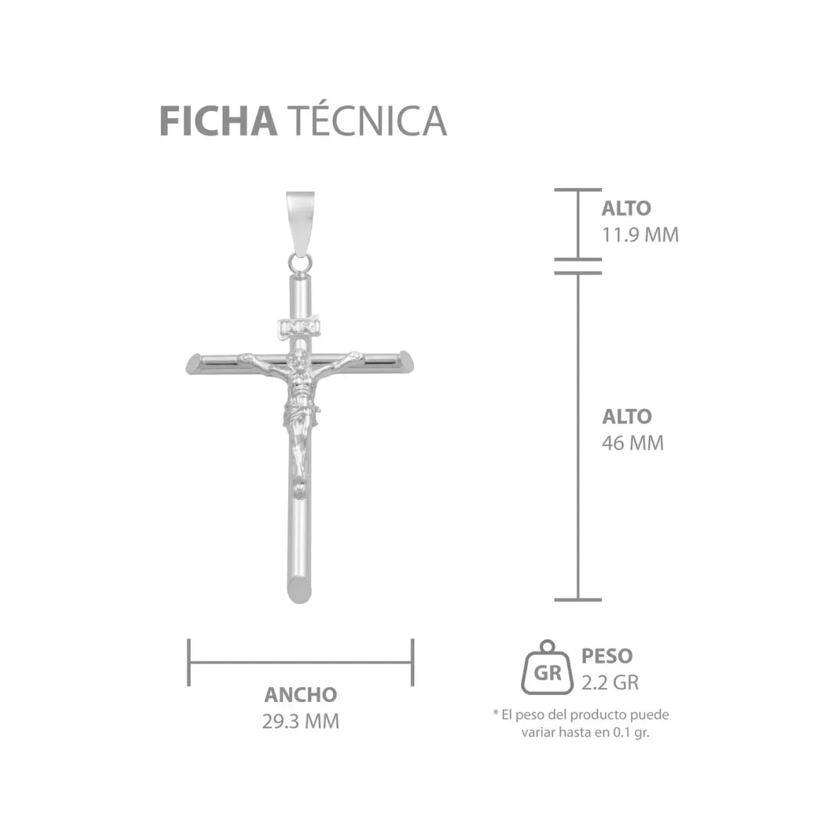 Dije Crucifijo Tubular Plata Ley 925 para Hombre - Imagen 7