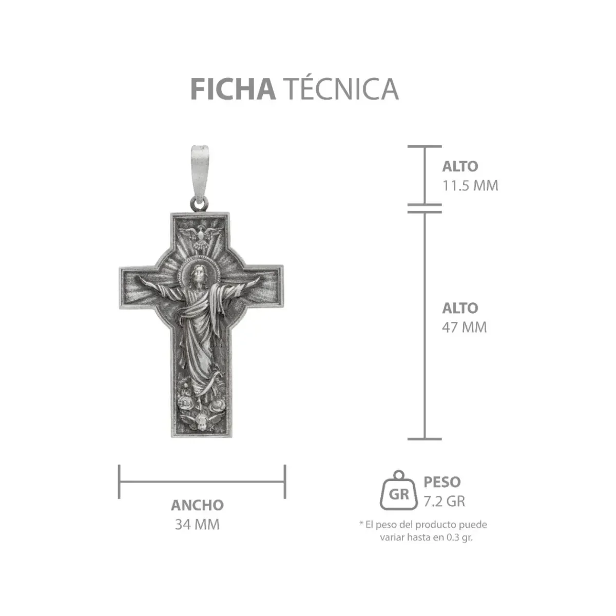 Dije Cruz Antigua Plata 925 Cristo Espíritu Santo Unisex - Imagen 6