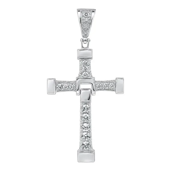 Dije de cruz articulada de plata .925 nacional con zirconia blanca de 79 mm x 37 mm - Joyaris joyería mexicana
