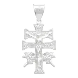 Dije Cruz Caravaca Plata 925 Troquelada Cristo Ángeles 3.5cm - Imagen 1
