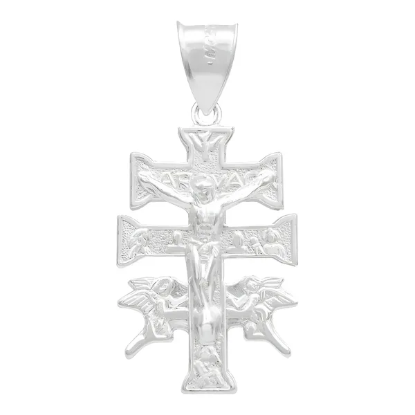 Dije Cruz Caravaca Plata 925 Troquelada Cristo Ángeles 3.5cm - Imagen 1
