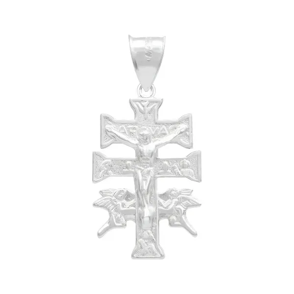 Dije Cruz Caravaca Plata 925 Troquelada Cristo Ángeles 3.5cm - Imagen 1