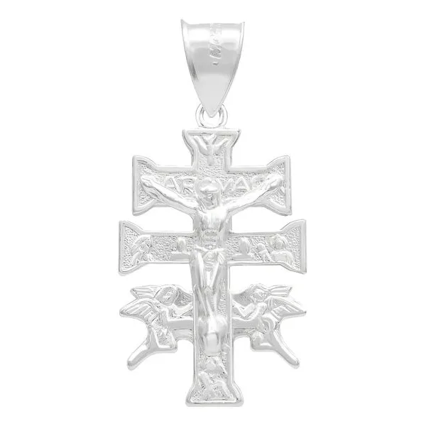 Dije Cruz Caravaca Plata 925 Troquelada Cristo Ángeles 3.5cm - Imagen 1