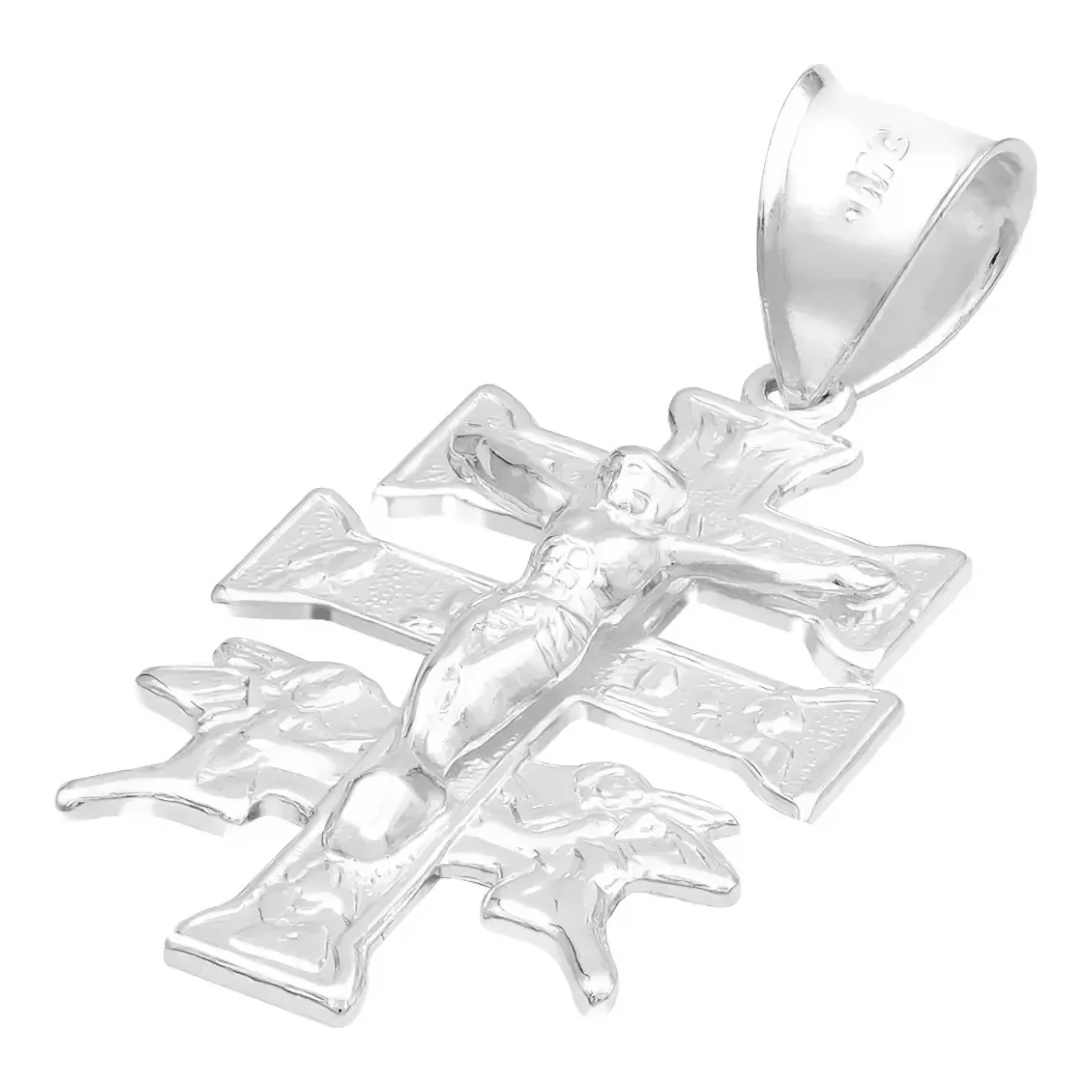 Dije Cruz Caravaca Plata 925 Troquelada Cristo Ángeles 3.5cm - Imagen 4