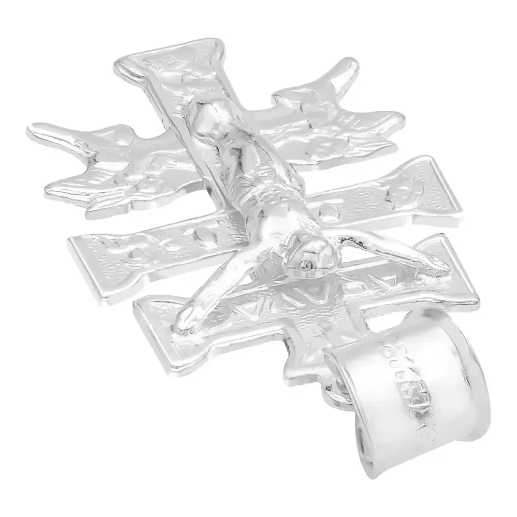 Dije Cruz Caravaca Plata 925 Troquelada Cristo Ángeles 3.5cm - Imagen 5