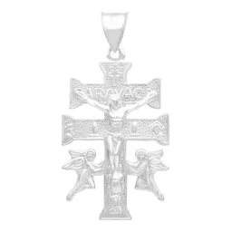 Dije Cruz Caravaca Plata 925 Troquelada Cristo Ángeles 4.5cm - Imagen 1