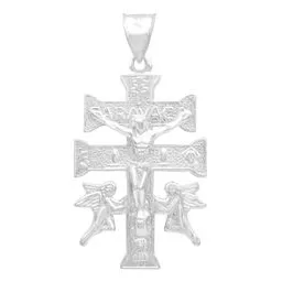 Dije Cruz Caravaca Plata 925 Troquelada Cristo Ángeles 4.5cm - Imagen 1