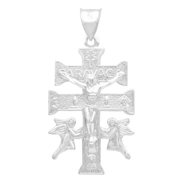Dije Cruz Caravaca Plata 925 Troquelada Cristo Ángeles 4.5cm - Imagen 1