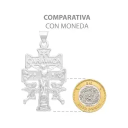 Dije Cruz Caravaca Plata 925 Troquelada Cristo Ángeles - Imagen 8