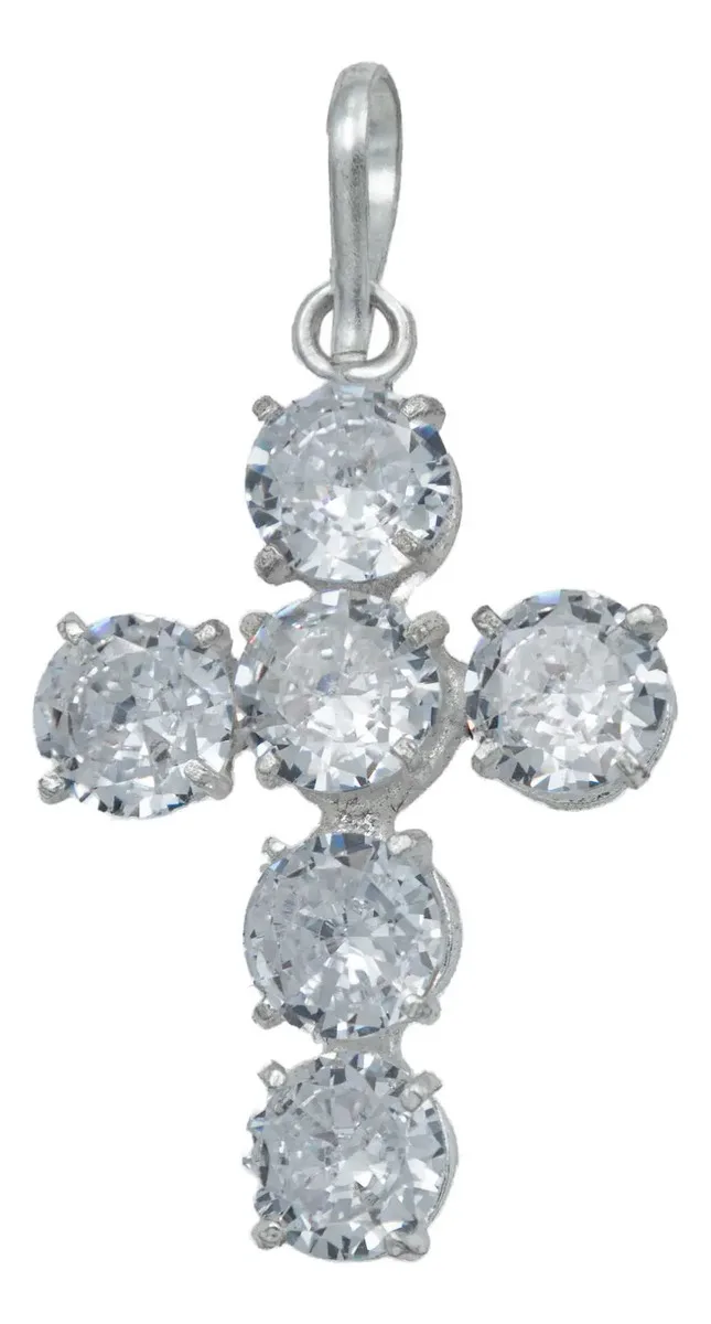 Dije de cruz católica plata 925 con zirconias transparentes, joyería fina mexicana, ideal como collar plata mamá, regalo día 