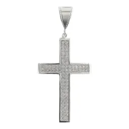 Dije Cruz Católica Plata 925 Grande con Zirconia para Hombre - Imagen 1