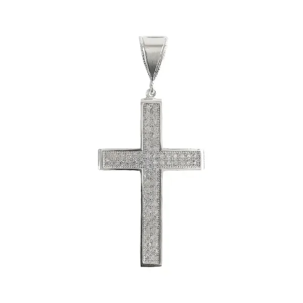 Dije Cruz Católica Plata 925 Grande con Zirconia para Hombre - Imagen 1