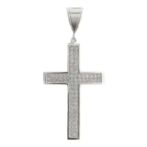 Dije Cruz Católica Plata 925 Grande con Zirconia para Hombre - Imagen 1