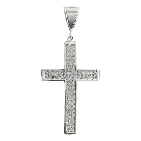 Dije Cruz Católica Plata 925 Grande con Zirconia para Hombre - Imagen 1