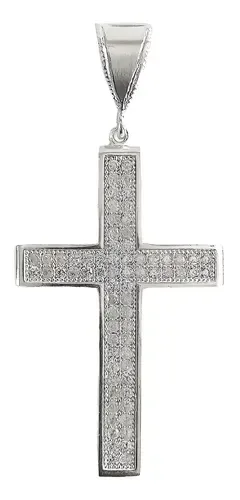 Dije Cruz Católica Plata 925 Grande con Zirconia para Hombre - Imagen 1