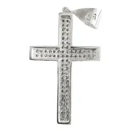 Dije Cruz Católica Plata 925 Grande con Zirconia para Hombre - Imagen 2