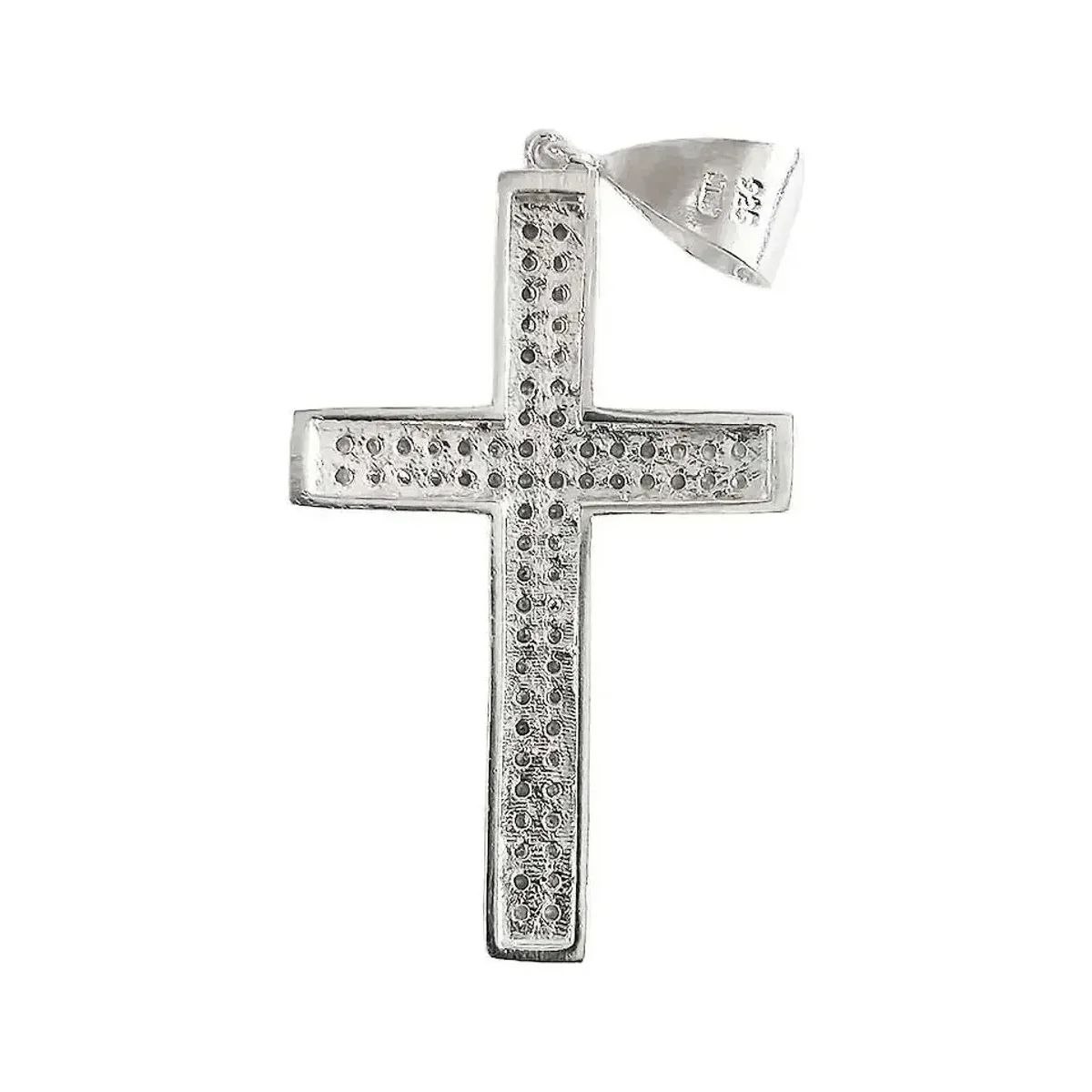 Dije Cruz Católica Plata 925 Grande con Zirconia para Hombre - Imagen 2