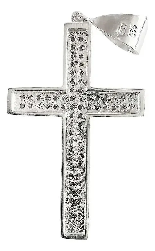 Dije Cruz Católica Plata 925 Grande con Zirconia para Hombre - Imagen 1