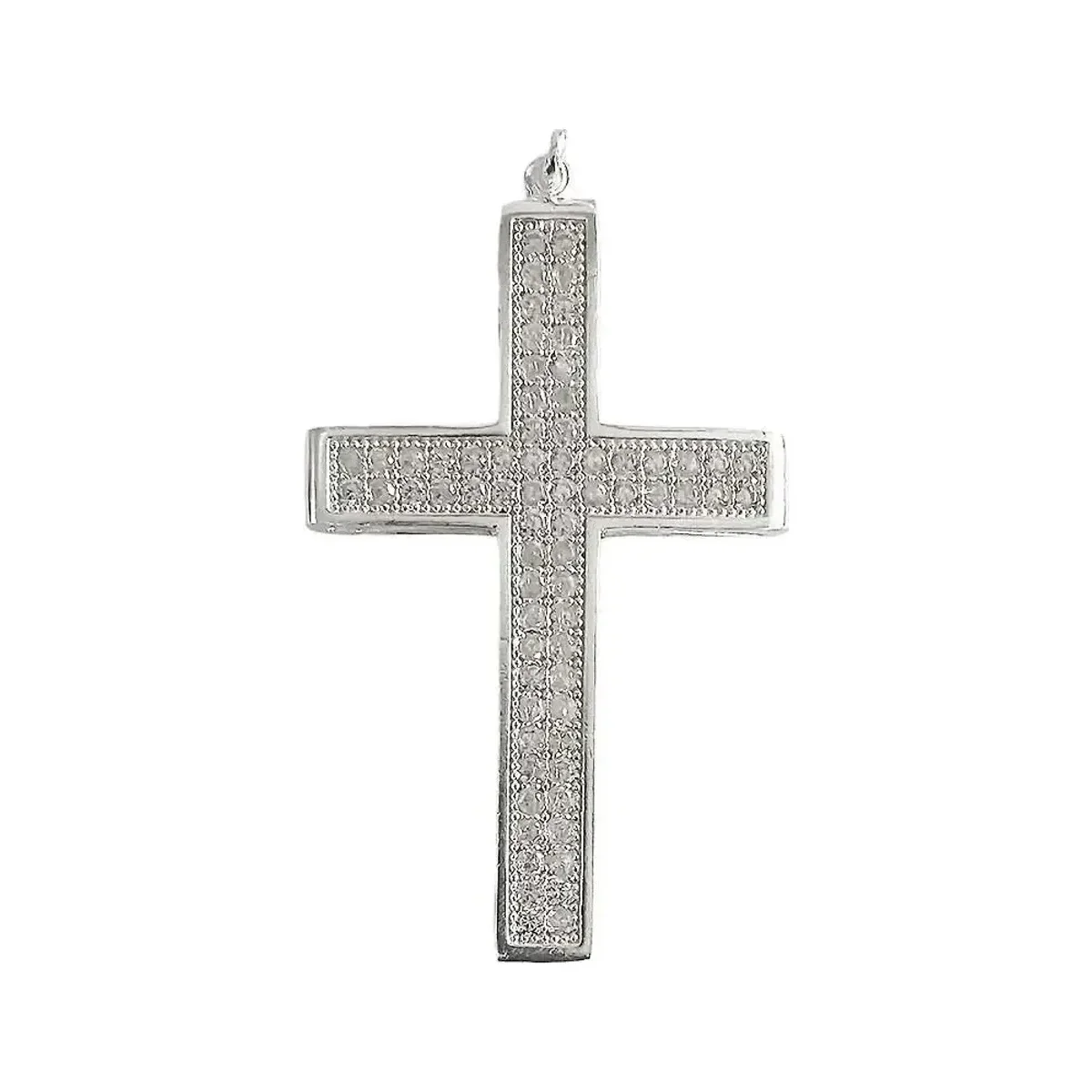 Dije Cruz Católica Plata 925 Grande con Zirconia para Hombre - Imagen 3