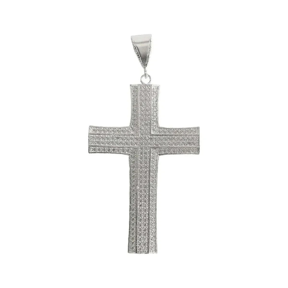 Dije cruz plata .925 hombre, colgante grande católico con zirconias brillantes. Joyería de plata mexicana artesanal para homb