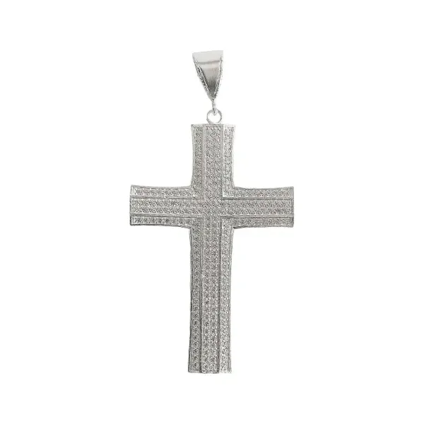 Dije Cruz Católica Plata 925 Grande con Zirconias para Hombre - Imagen 1