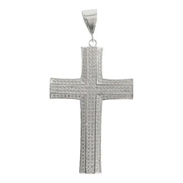 Dije Cruz Católica Plata 925 Grande con Zirconias para Hombre - Imagen 1