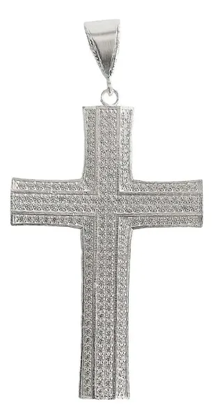 Dije Cruz Católica Plata 925 Grande con Zirconias para Hombre - Imagen 1