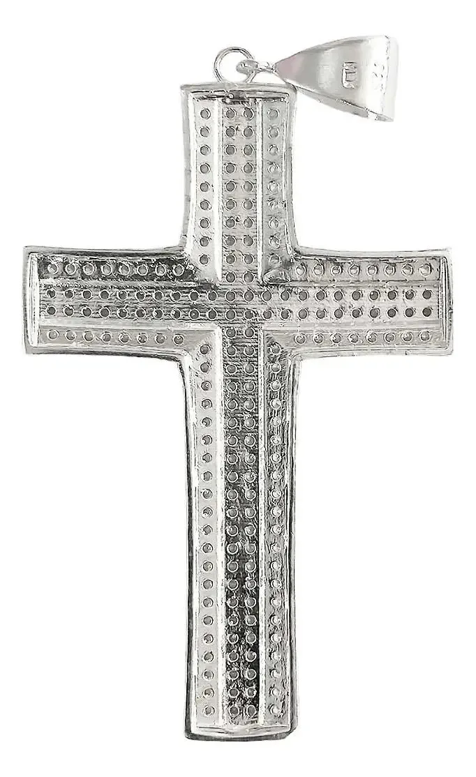 Dije Cruz Católica Plata 925 Grande con Zirconias para Hombre - Imagen 1