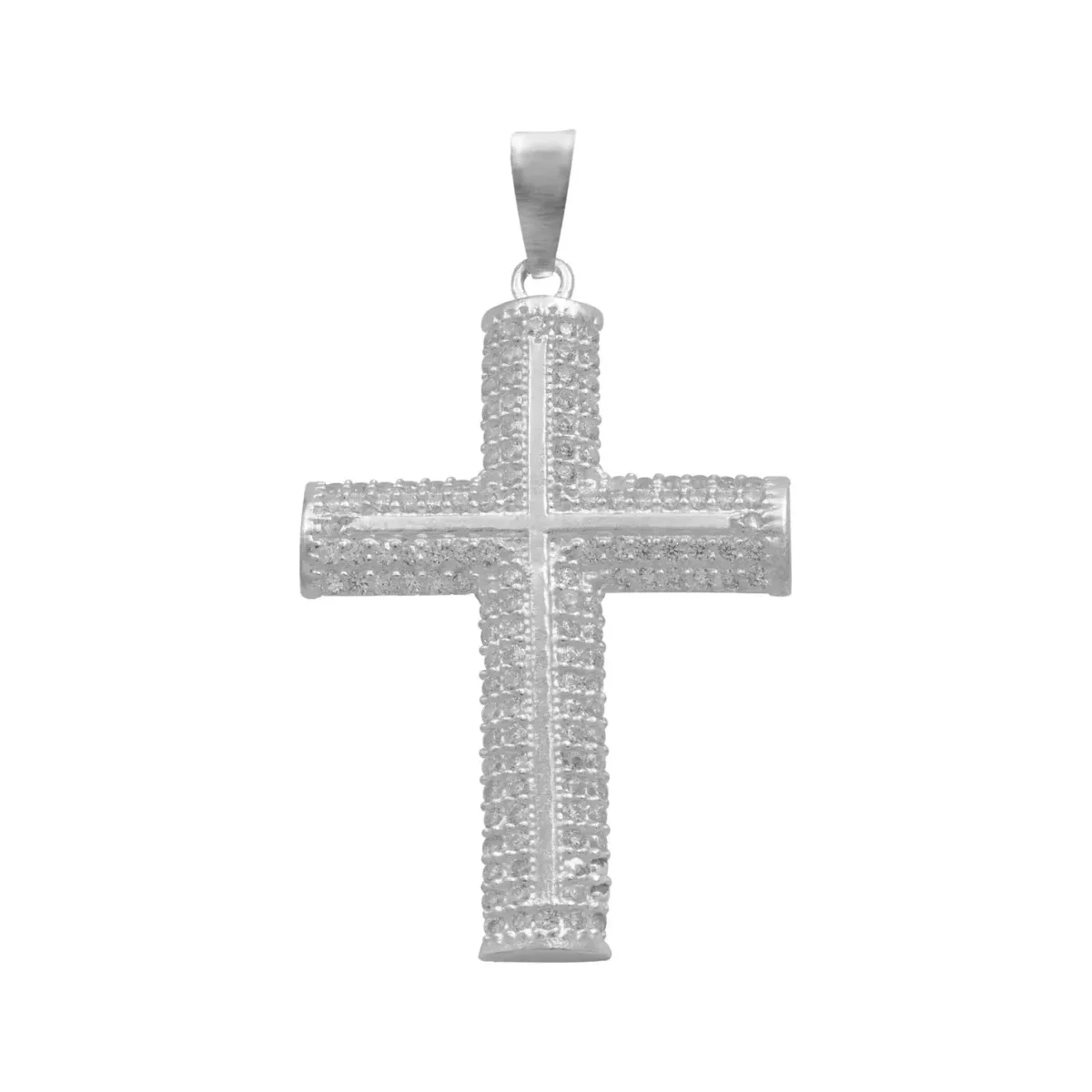 Dije cruz plata 925 hombre con zirconias, diseño pulido brillante. Colgante de plata 925 para hombre, moderno y elegante, joy