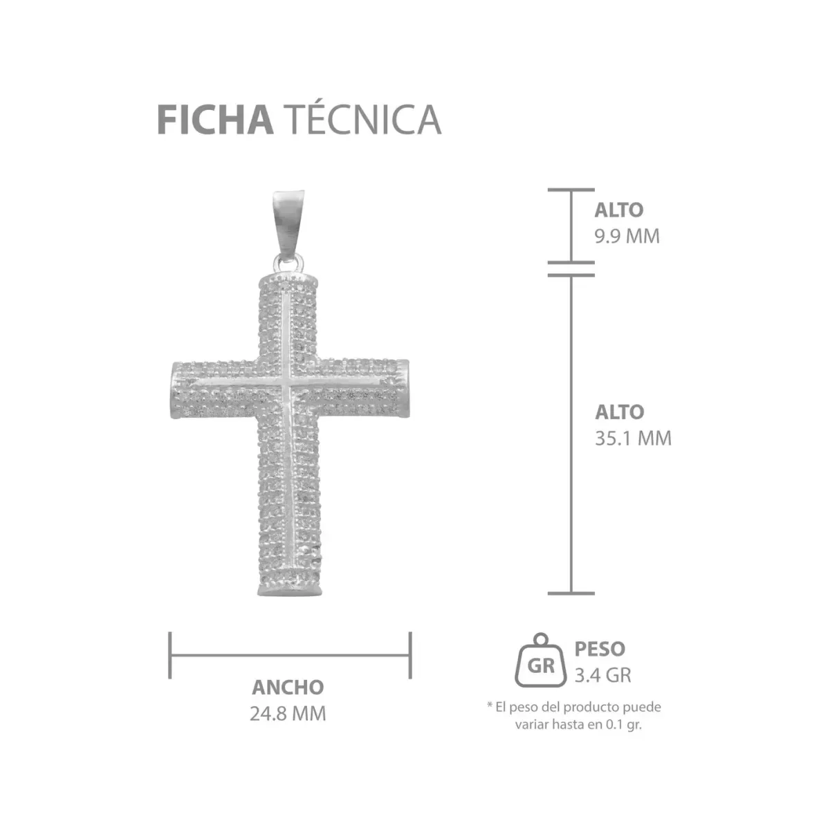 Dije Cruz con Zirconias Plata 925 para Hombre Pulido Brillante - Imagen 7