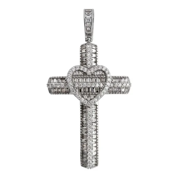 Dije cruz corazón full ice de plata ley .925 rodizada con zirconias - Joyaris joyería fina