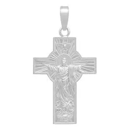 Dije Cruz Cristo Espíritu Santo Plata Ley .925 Ancha Religiosa - Imagen 1