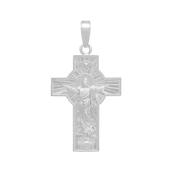 Dije Cruz Cristo Espíritu Santo Plata Ley .925 Ancha Religiosa - Imagen 1